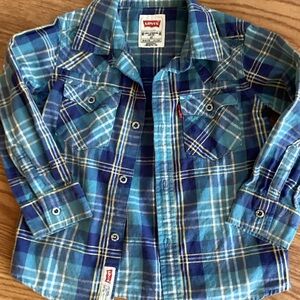 Levi's Boys Blue & Teal Plaid Button-Down Shirt